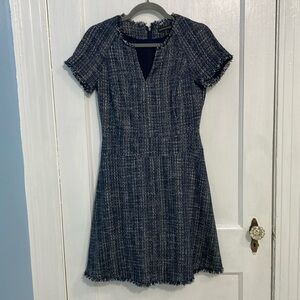 Banana Republic Blue & White Tweed A-line Flare Short Sleeve Dress Size 2 Petite